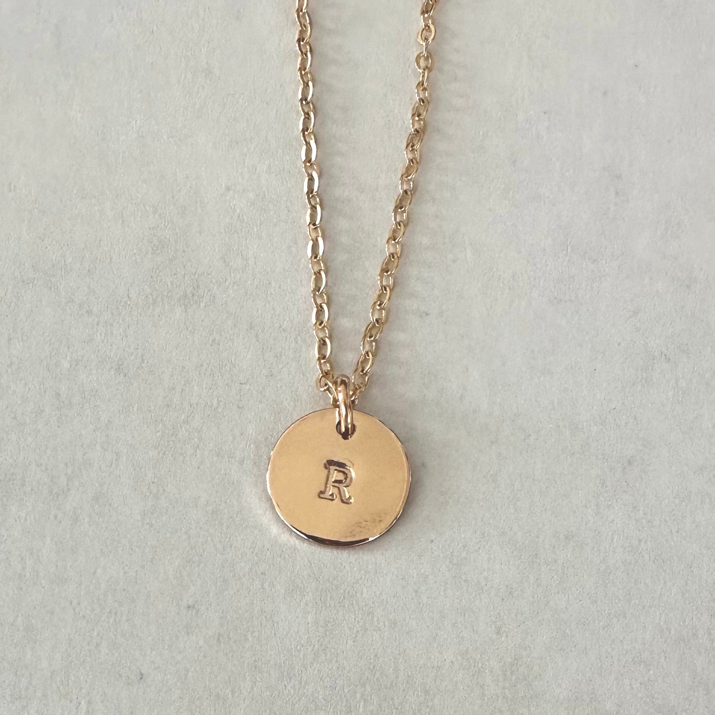 Stamped Initial Mini Disc Necklace